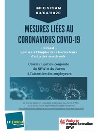 Coronavirus : mesures pour les entreprises bénéficiant de l'incitant financier Sesam