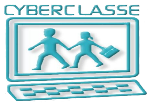 Logo Cyberclasse : un ordinateur dont l'écran affiche deux élèves qui se tiennent la main